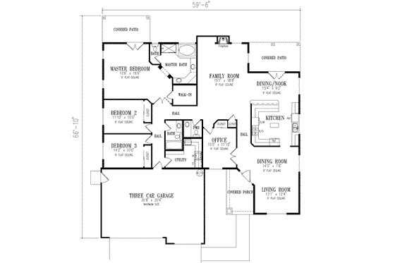 Floor Plan - Main Floor for Adobe / Southwestern House Plan #1-539 - 4 bed, 2.5 bath