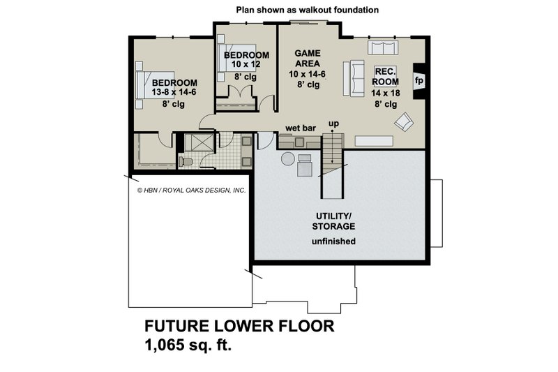 House Plan Design - Floor Plan - Lower Floor for Craftsman House Plan #51-1175 - 3 bed, 2 bath