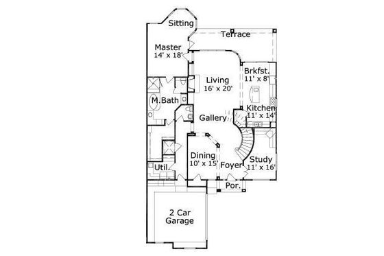 Floor Plan - Main Floor for European House Plan #411-583 - 2 bed, 2.5 bath