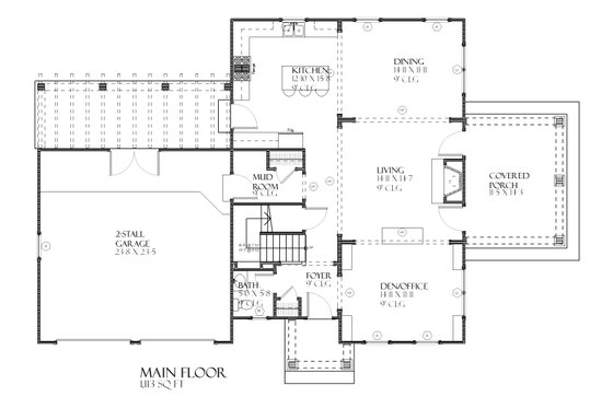 Floor Plan - Main Floor for Craftsman House Plan #901-96 - 3 bed, 3.5 bath