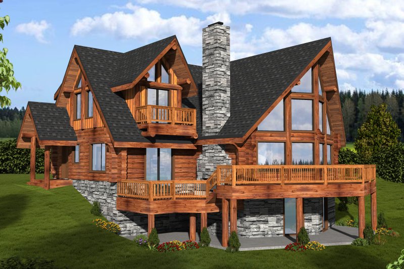 House Blueprint - Log Exterior - Front Elevation Plan #117-102