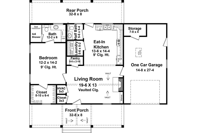 House Blueprint - Floor Plan - Main Floor for Craftsman House Plan #21-467 - 1 bed, 1.5 bath
