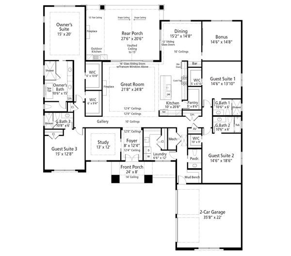 House Blueprint - Craftsman Floor Plan - Main Floor Plan #938-148