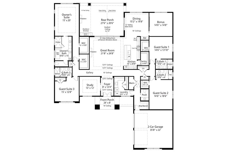 House Design - Floor Plan - Main Floor for Craftsman House Plan #938-148 - 4 bed, 4.5 bath