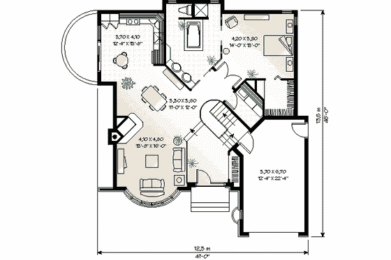 Floor Plan - Main Floor for European House Plan #23-1005 - 1 bed, 1 bath