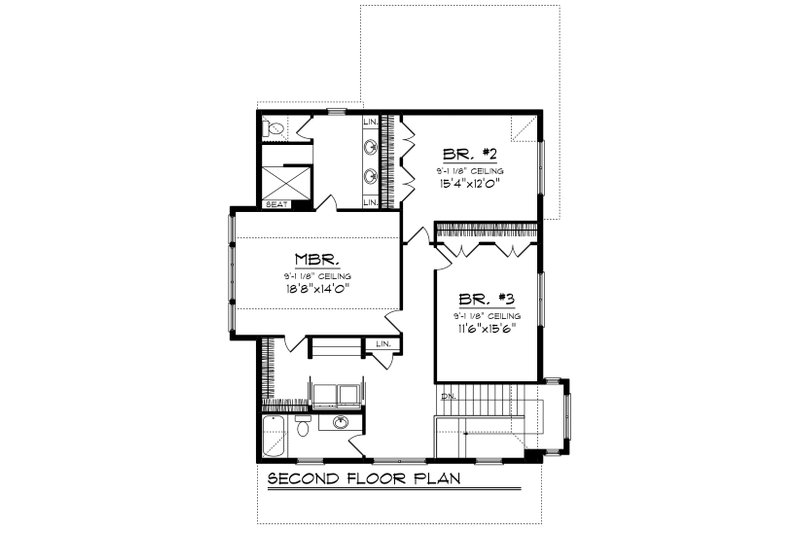 Dream House Plan - Floor Plan - Upper Floor for Craftsman House Plan #70-1219 - 3 bed, 2.5 bath
