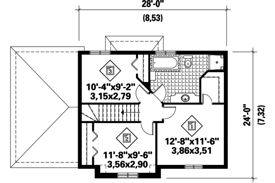 Floor Plan - Upper Floor for Traditional House Plan #25-4788 - 3 bed, 1 bath