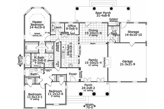 Floor Plan - Main Floor for Southern House Plan #406-143 - 3 bed, 2.5 bath
