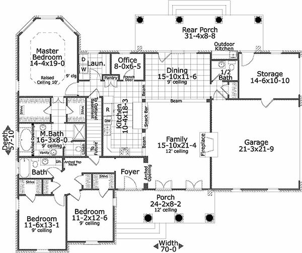 Home Plan - Southern Floor Plan - Main Floor Plan #406-143