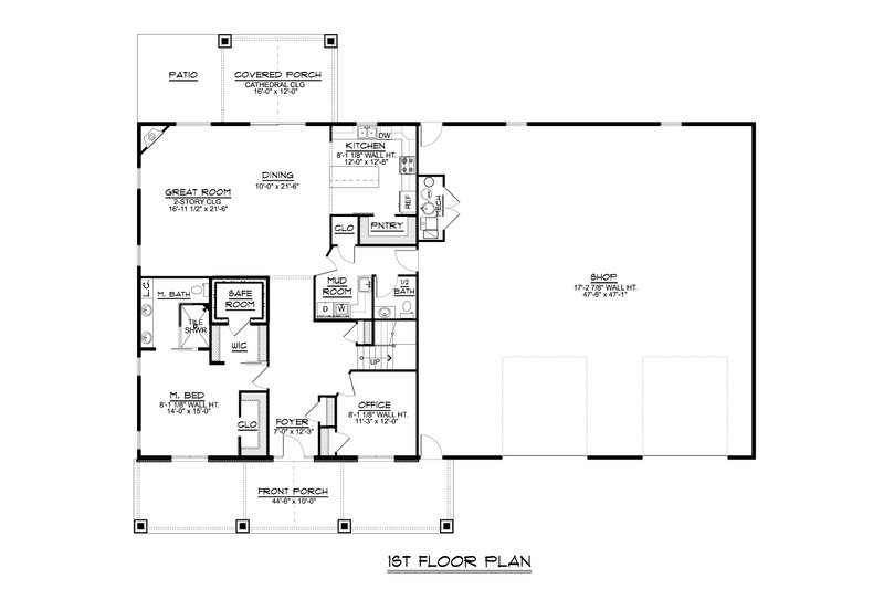 House Blueprint - Floor Plan - Main Floor for Barndominium House Plan #1064-109 - 3 bed, 2.5 bath