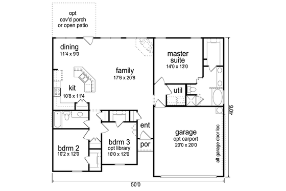 Floor Plan - Main Floor for Ranch House Plan #84-516 - 3 bed, 2 bath