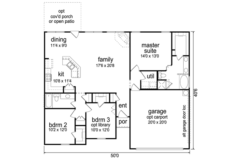 House Plan Design - Floor Plan - Main Floor for Ranch House Plan #84-516 - 3 bed, 2 bath