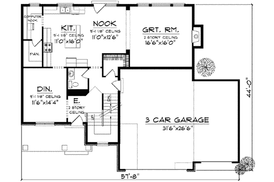 Floor Plan - Main Floor for Traditional House Plan #70-843 - 4 bed, 2.5 bath