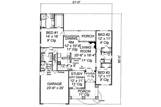 Floor Plan - Main Floor for Traditional House Plan #20-1831 - 3 bed, 2 bath