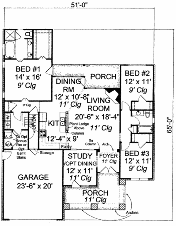 Floor Plan - Main Floor for Traditional House Plan #20-1831 - 3 bed, 2 bath