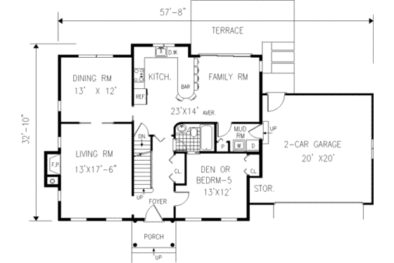 Floor Plan - Main Floor for Colonial House Plan #3-173 - 4 bed, 3 bath