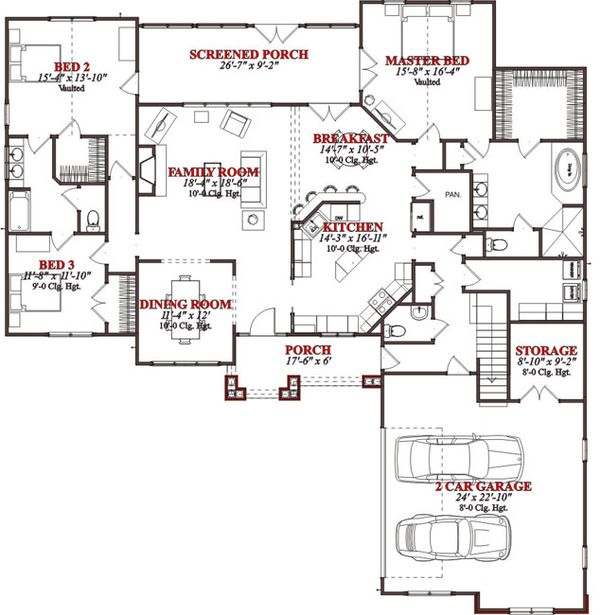 Bungalow Floor Plan - Main Floor Plan #63-225