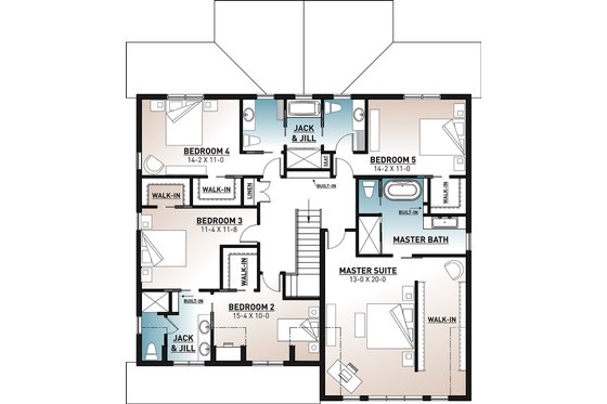 Floor Plan - Upper Floor for Farmhouse House Plan #23-2686 - 5 bed, 4.5 bath
