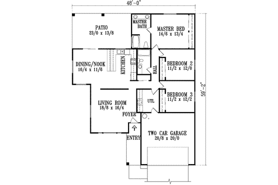 Floor Plan - Main Floor for Ranch House Plan #1-578 - 3 bed, 2 bath