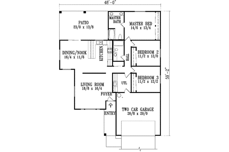 Dream House Plan - Floor Plan - Main Floor for Ranch House Plan #1-578 - 3 bed, 2 bath
