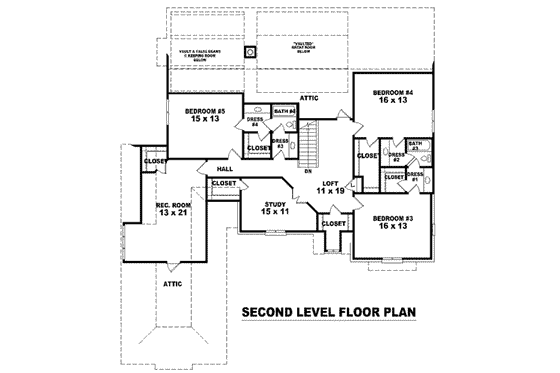 Floor Plan - Upper Floor for European House Plan #81-1284 - 4 bed, 4 bath