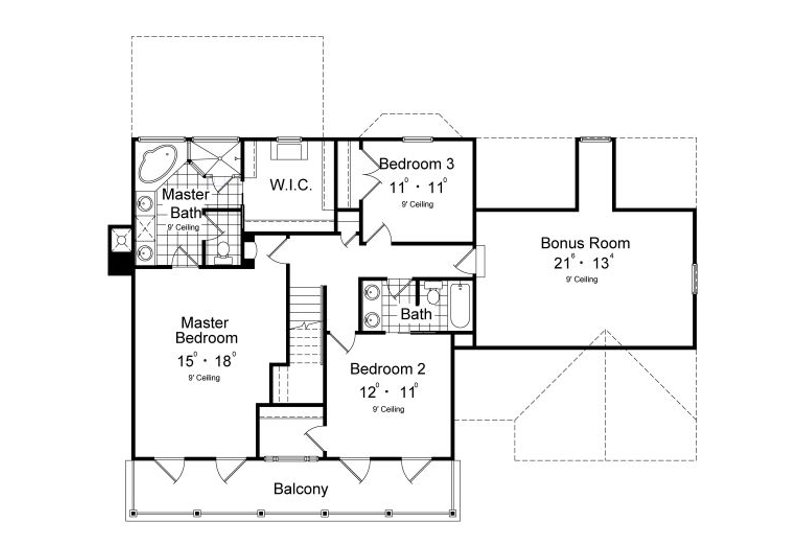House Blueprint - Floor Plan - Upper Floor for Classical House Plan #417-207 - 3 bed, 2.5 bath