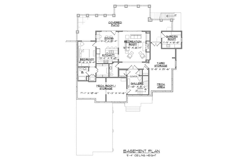 House Blueprint - Floor Plan - Lower Floor for European House Plan #1054-51 - 3 bed, 3.5 bath
