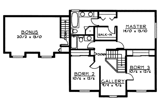 Floor Plan - Upper Floor for Traditional House Plan #100-227 - 3 bed, 2.5 bath