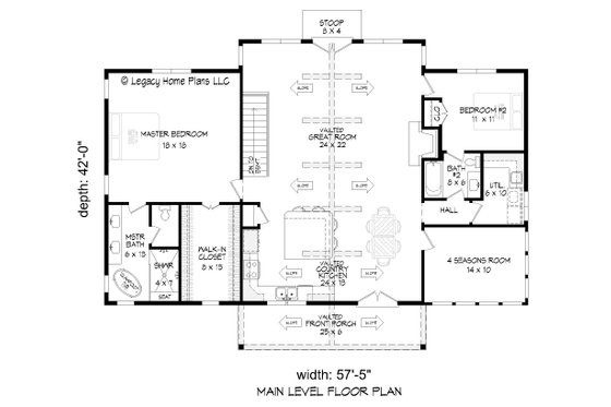 Floor Plan - Main Floor for Country House Plan #932-851 - 2 bed, 2 bath