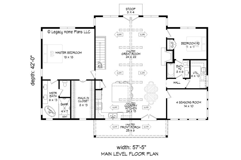 Home Plan - Floor Plan - Main Floor for Country House Plan #932-851 - 2 bed, 2 bath
