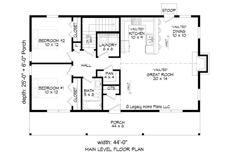 Dream House Plan - Floor Plan - Main Floor for Southern House Plan #932-856 - 2 bed, 1 bath