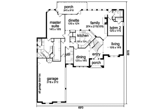 Floor Plan - Main Floor for European House Plan #84-408 - 4 bed, 3 bath