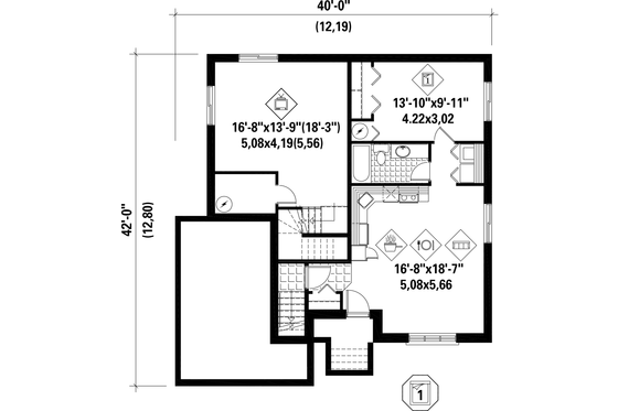 Floor Plan - Lower Floor for European House Plan #25-4518 - 3 bed, 2 bath