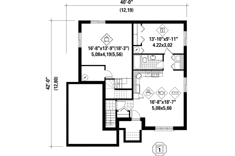 Architectural House Design - Floor Plan - Lower Floor for European House Plan #25-4518 - 3 bed, 2 bath