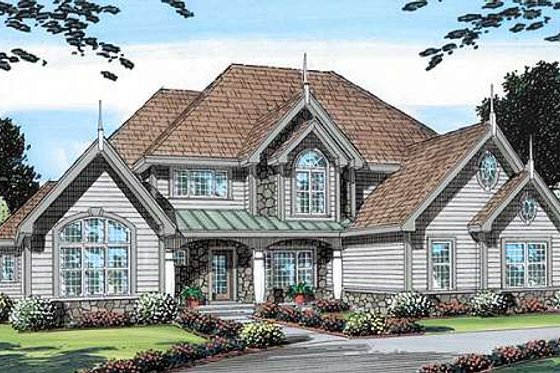 Exterior - Front Elevation for European House Plan #312-581 - 4 bed, 3.5 bath