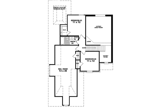 Floor Plan - Upper Floor for European House Plan #81-481 - 3 bed, 2.5 bath