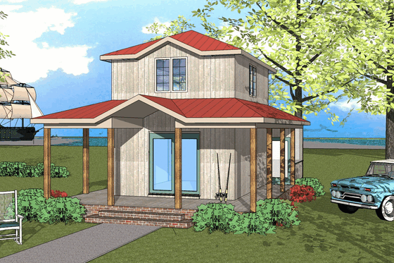 Exterior - Front Elevation for Cottage House Plan #8-210 - 1 bed, 1 bath