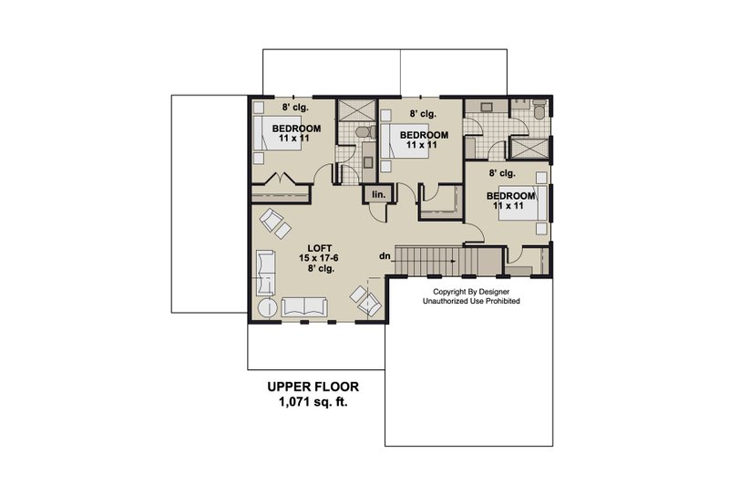 Architectural House Design - Floor Plan - Upper Floor for Bungalow House Plan #51-1378 - 3 bed, 2.5 bath
