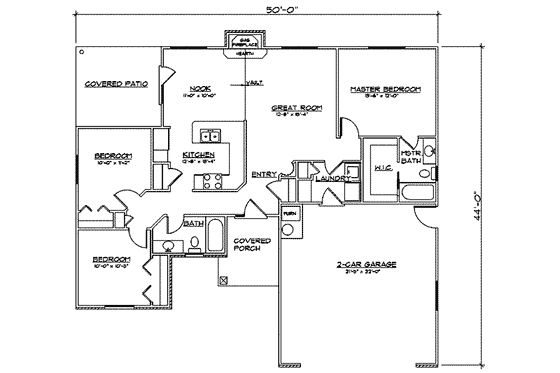 Floor Plan - Main Floor for Ranch House Plan #5-108 - 3 bed, 2 bath