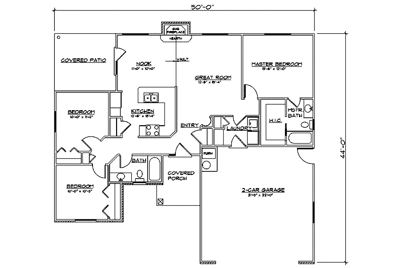 Home Plan - Floor Plan - Main Floor for Ranch House Plan #5-108 - 3 bed, 2 bath