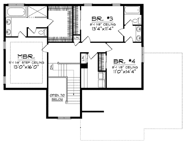 Traditional Floor Plan - Upper Floor Plan #70-842