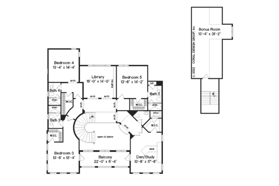 Floor Plan - Upper Floor for Mediterranean House Plan #135-143 - 5 bed, 6.5 bath