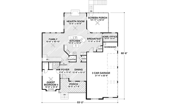 Floor Plan - Main Floor for Craftsman House Plan #56-563 - 4 bed, 4 bath