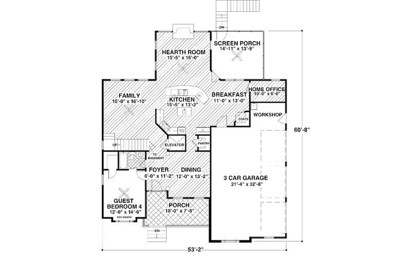 Home Plan - Floor Plan - Main Floor for Craftsman House Plan #56-563 - 4 bed, 4 bath
