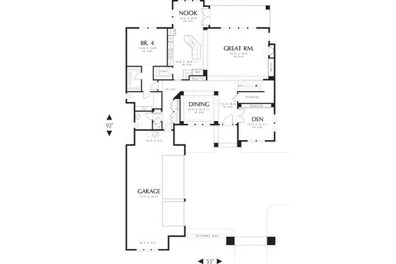 Floor Plan - Main Floor for Prairie House Plan #48-623 - 4 bed, 3.5 bath