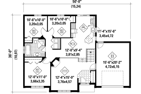 Floor Plan - Main Floor for European House Plan #25-4648 - 3 bed, 1 bath