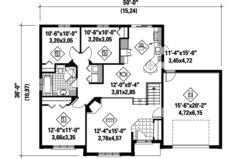 Dream House Plan - Floor Plan - Main Floor for European House Plan #25-4648 - 3 bed, 1 bath