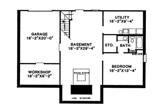 Floor Plan - Lower Floor for Ranch House Plan #10-225 - 3 bed, 2 bath