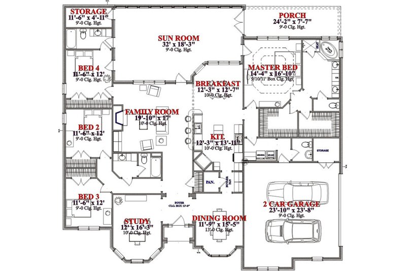 Traditional Style House Plan - 4 Beds 3.5 Baths 3372 Sq/Ft Plan #63-233 ...