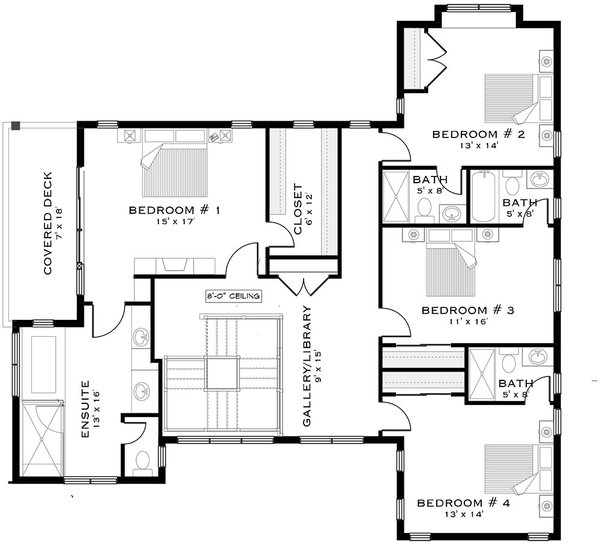 Farmhouse Floor Plan - Upper Floor Plan #1101-40